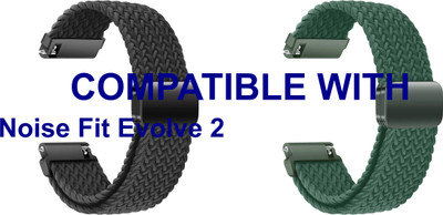 ACM WSM26N20BKGR2369 Pack of 2 Watch Strap Woven Braided Magnetic 20mm for Noise Fit Evolve 2 Smartwatch (Black/Green) Smart Watch Strap(Mullti Color)