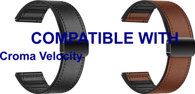 ACM WSM28P22BKBR3337 Pack of 2 Watch Strap Leather Magnetic Silicone 22mm for New Croma Velocity Smartwatch (Black/Brown) Smart Watch Strap(Mullti Color)