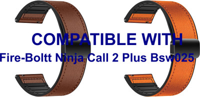 ACM WSM28P22BROR2861 Pack of 2 Watch Strap Leather Magnetic Silicone 22mm for |Fire-Boltt Ninja Call 2 Plus Bsw025 Smartwatch (Brown/Orange) Smart Watch Strap(Mullti Color)
