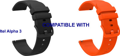 ACM WSM24L22BKOR3905 Pack of 2 Watch Strap Silicone Color Hook Belt 22mm for Itel Alpha 3 Smartwatch (Black/Orange) Smart Watch Strap(Mullti Color)