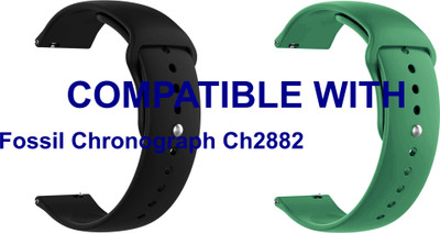 ACM WSM2P22BKGR4022 Pack of 2 Watch Strap Silicone Belt 22mm for Fossil Chronograph Ch2882 (Black/Green) Smart Band Strap(Mullti Color)