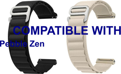 ACM WSM17E22BKWT1414 Pack of 2 Watch Strap Nylon Hook 22mm for Pebble Zen Smartwatch (Black/White) Smart Watch Strap(Mullti Color)