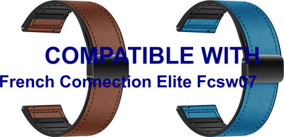 ACM WSM28P22BRBL3530 Pack of 2 Watch Strap Leather Magnetic Silicone 22mm for |French Connection Elite Fcsw07 Smartwatch (Brown/Blue) Smart Watch Strap(Mullti Color)