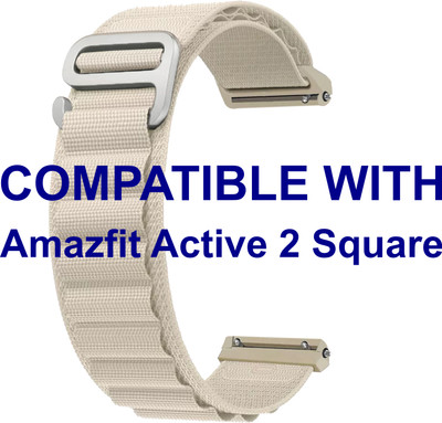 ACM WSM17E20WT3909 Watch Strap Nylon Hook Belt 20mm for Amazfit Active 2 Square Smartwatch White Smart Watch Strap(White)