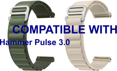 ACM WSM17E20GRWT2565 Pack of 2 Watch Strap Nylon Hook 20mm for Hammer Pulse 3.0 Smartwatch (Green/White) Smart Watch Strap(Mullti Color)
