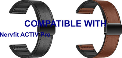 ACM WSM28P22BKBR3919 Pack of 2 Watch Strap Leather Magnetic Silicone Belt 22mm for |Nervfit ACTIV Pro Smartwatch (Black/Brown) Smart Watch Strap(Mullti Color)