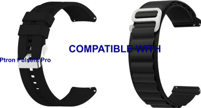 ACM WSM1517B20BKBK2620 Pack of 2 Watch Strap Silicone & Nylon 20mm for Ptron Pulsefit Pro Smartwatch (Black) Smart Watch Strap(Mullti Color)