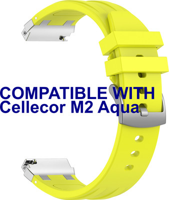 ACM Watch Strap Metal Hook Silicone for Cellecor M2 Aqua Smartwatch Lime Yellow Smart Watch Strap(Yellow)