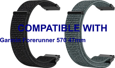 ACM WSM3V20BKGY3929 Pack of 2 Watch Strap Nylon Loop Belt 20mm for Garmin Forerunner 570 47mm Smartwatch (Black/Grey) Smart Watch Strap(Mullti Color)