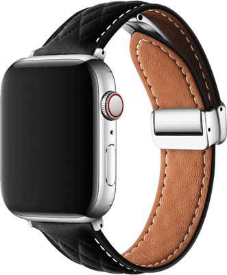 Tint ARGYLE Genuine Leather Watch Strap Smart Watch Strap(Black)