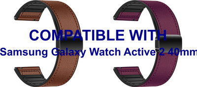 ACM WSM28P20BRPU1193 Pack of 2 Watch Strap Leather Magnetic Silicone 20mm for Samsung Galaxy Watch Active 2 40mm Smartwatch (Brown/Purple) Smart Watch Strap(Mullti Color)