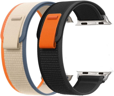 DARKFIT Trail Loop Band/Strap Compatible with Watch 49mm 46mm 45mm 44mm 42mm, Adjustable Velcro Premium Strap for iWatch Ultra & Ultra 2 Series SE 10 9 8 7 6 5 4 3 2 1. (Only 2 Pcs Trail Loop Strap, Watch NOT Included) Smart Watch Strap(Black, Orange)