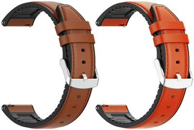 AOnes Pack of 2 Watch Strap Leather Silicone Belt for Helix Timex Metalfit Spo2 Smart Watch Strap(Brown, Orange)