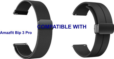 ACM WSM419B20BKBK2682 Pack of 2 Watch Strap Metal & Silicone Magnetic Clasp 20mm for Amazfit Bip 3 Pro Smartwatch (Black) Smart Watch Strap(Mullti Color)