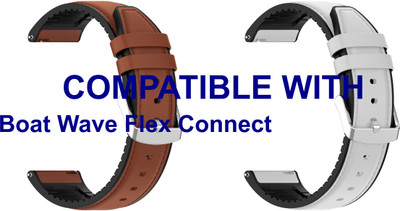 ACM WSM33U22BRWT3147 Pack of 2 Watch Strap Leather Silicone 22mm for Boat Wave Flex Connect Smartwatch (Brown/White) Smart Watch Strap(Mullti Color)