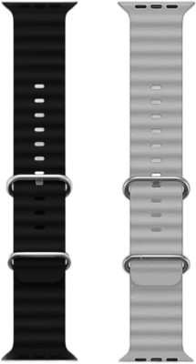 TULUA (Pack of 2 )Silicone Strap Soft Flexible Compatible with iWatch Band Series Ultra 8 7 6 5 4 3 2 1 SE Band 42mm 44mm 49mm Smart Watch Strap(Grey, Black)