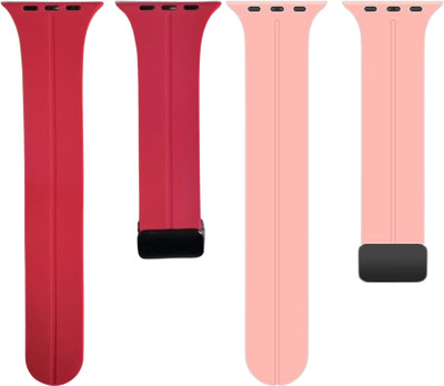 Upthrust Flexi Snap Peachy Grace & Wine Rouge 42/44/45/49mm (Pack of 2) Smart Watch Strap(Pink)