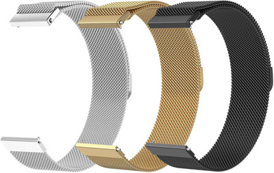 AOnes Pack of 3 Magnetic Loop Watch Strap for Fastrack Revoltt X2 Strap Smart Watch Strap(Black, Gold, Silver)