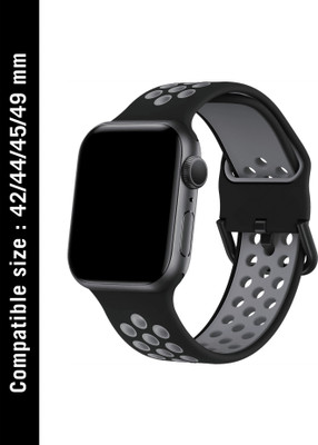 DailyObjects Premium Lightweight Black-Gray Sports Silicone Wrist Band For 42mm/44mm/45mm/49mm | Compatible For Iwatch Series Ultra 8 7 6 5 4 3 Smart Watch Strap(Black)