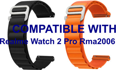 ACM WSM17E22BKOR1908 Pack of 2 Watch Strap Nylon Hook 22mm for Realme Watch 2 Pro Rma2006 Smartwatch (Black/Orange) Smart Watch Strap(Mullti Color)