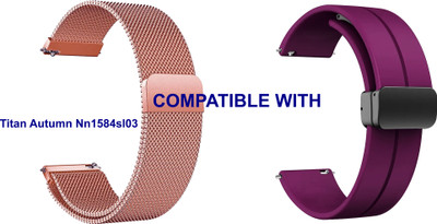 ACM WSM419A22RSGPU4050 Pack of 2 Watch Strap Metal & Silicone Magnetic Clasp Belt 22mm for Titan Autumn Nn1584sl03 (Rose Gold/Purple) Smart Band Strap(Mullti Color)