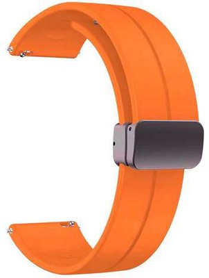Connexa 22mm Soft Silicone Strap with Magnetic Metal Buckle – Replacement Band for Fastrack Reflex Kruz/Hello, Garmin Vivoactive/Vivoactive 4 – Folding Buckle Design Smart Watch Strap(Orange)
