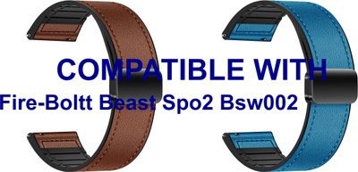 ACM WSM28P20BRBL2436 Pack of 2 Watch Strap Leather Magnetic Silicone 20mm for |Fire-Boltt Beast Spo2 Bsw002 Smartwatch (Brown/Blue) Smart Watch Strap(Mullti Color)