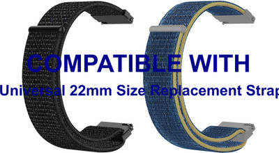ACM WSM3V22BKBL1216 Pack of 2 Watch Strap Nylon Loop 22mm for Universal 22mm Size Replacement Strap Smartwatch (Black/Blue) Smart Watch Strap(Mullti Color)