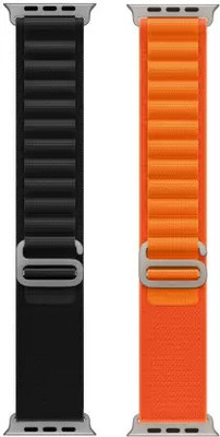 Geo SPORTS Alpine Loop Nylon Bands/Straps Compatible with Watch 49mm 45mm 44mm 42mm Men & Women, Adjustable Strap with Metal G-Hook Premium black and orange Strap for iWatch Ultra Series SE 8 7 6 5 4 3 2 1 (Only Alpine Loop Strap for Apple iWatch, Watch NOT Included) Smart Watch Strap(Black, Orange)