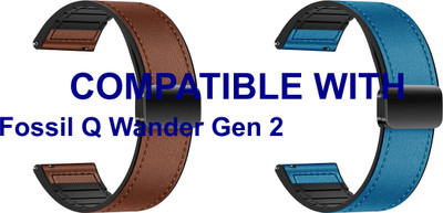 ACM WSM28P22BRBL1066 Pack of 2 Watch Strap Leather Magnetic Silicone 22mm for Fossil Q Wander Gen 2 Smartwatch (Brown/Blue) Smart Watch Strap(Mullti Color)