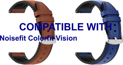 ACM WSM33U22BRBL2397 Pack of 2 Watch Strap Leather Silicone 22mm for Noisefit Colorfit Vision Smartwatch (Brown/Blue) Smart Watch Strap(Mullti Color)