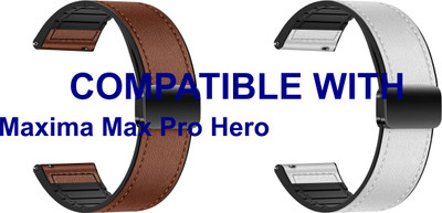 ACM WSM28P22BRWT3016 Pack of 2 Watch Strap Leather Magnetic Silicone 22mm for Maxima Max Pro Hero Smartwatch (Brown/White) Smart Watch Strap(Mullti Color)