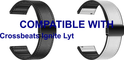 ACM WSM28P20BKWT2602 Pack of 2 Watch Strap Leather Magnetic Silicone 20mm for Crossbeats Ignite Lyt Smartwatch (Black/White) Smart Watch Strap(Mullti Color)