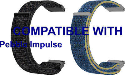 ACM WSM3V22BKBL2669 Pack of 2 Watch Strap Nylon Loop 22mm for Pebble Impulse Smartwatch (Black/Blue) Smart Watch Strap(Mullti Color)