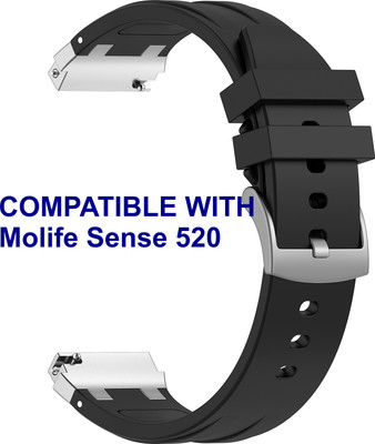 ACM WSM36X20BK2885 Watch Strap Metal Hook Silicone 20mm for Molife Sense 520 Smartwatch Black Smart Watch Strap(Black)