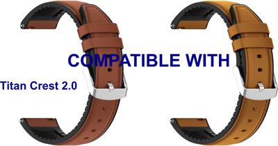 ACM WSM33U22BRGL3857 Pack of 2 Watch Strap Leather Silicone 22mm for Titan Crest 2.0 Smartwatch (Brown/Gold) Smart Watch Strap(Mullti Color)