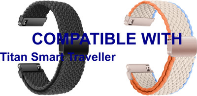ACM WSM26N22BKWT3553 Pack of 2 Watch Strap Woven Braided Magnetic 22mm for Titan Smart Traveller Smartwatch (Black/White) Smart Watch Strap(Mullti Color)