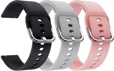 AOnes Pack of 3 Silicone Belt Watch Strap with Metal Buckle for Titan Crest Smart Watch Strap(Black, Grey, Pink)