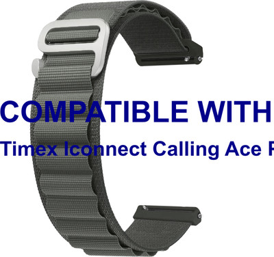 ACM WSM17E22GY3938 Watch Strap Nylon Hook Belt 22mm for Timex Iconnect Calling Ace Plus Smartwatch Grey Smart Watch Strap(Grey)