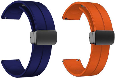 PUNAK 22MM Soft Silicon Smart Watch Strap with Magnetic Smart Watch Strap(Blue, Orange)