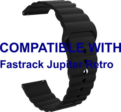 ACM WSM9W22BK3904 Watch Strap Wave Belt 22mm for |Fastrack Jupiter Retro Smartwatch Black Smart Watch Strap(Black)