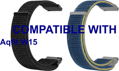 ACM WSM3V22BKBL1307 Pack of 2 Watch Strap Nylon Loop 22mm for Aqfit W15 Smartwatch (Black/Blue) Smart Watch Strap(Mullti Color)