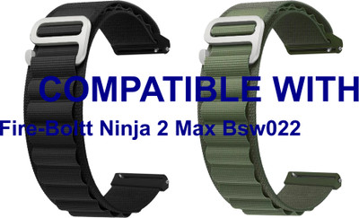 ACM WSM17E20BKGR2443 Pack of 2 Watch Strap Nylon Hook 20mm for Fire-Boltt Ninja 2 Max Bsw022 Smartwatch (Black/Green) Smart Watch Strap(Mullti Color)