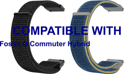ACM WSM3V22BKBL1057 Pack of 2 Watch Strap Nylon Loop 22mm for Fossil Q Commuter Hybrid Smartwatch (Black/Blue) Smart Watch Strap(Mullti Color)