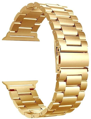 PREMBROTHERS Folding Clasp Lock, Chain Strap Compatible with Watch Series SE/6/7/5/4/3/2/1 Smart Watch Strap(Gold)