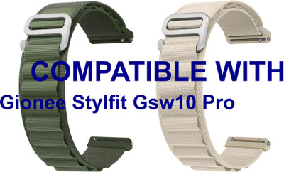 ACM WSM17E20GRWT2808 Pack of 2 Watch Strap Nylon Hook 20mm for Gionee Stylfit Gsw10 Pro Smartwatch (Green/White) Smart Watch Strap(Mullti Color)