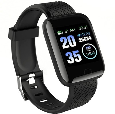 HAKEX ID-116 Plus BT Smart Fitness Watch with Active Heart Rate Activity Smartwatch Smartwatch(Black Strap, FREE)