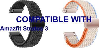 ACM WSM26N22BKWT1023 Pack of 2 Watch Strap Woven Braided Magnetic 22mm for Amazfit Stratos 3 Smartwatch (Black/White) Smart Watch Strap(Mullti Color)