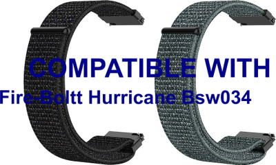 ACM WSM3V22BKGY2604 Pack of 2 Watch Strap Nylon Loop 22mm for Fire-Boltt Hurricane Bsw034 Smartwatch (Black/Grey) Smart Watch Strap(Mullti Color)