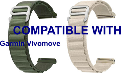ACM WSM17E20GRWT1083 Pack of 2 Watch Strap Nylon Hook 20mm for Garmin Vivomove Smartwatch (Green/White) Smart Watch Strap(Mullti Color)